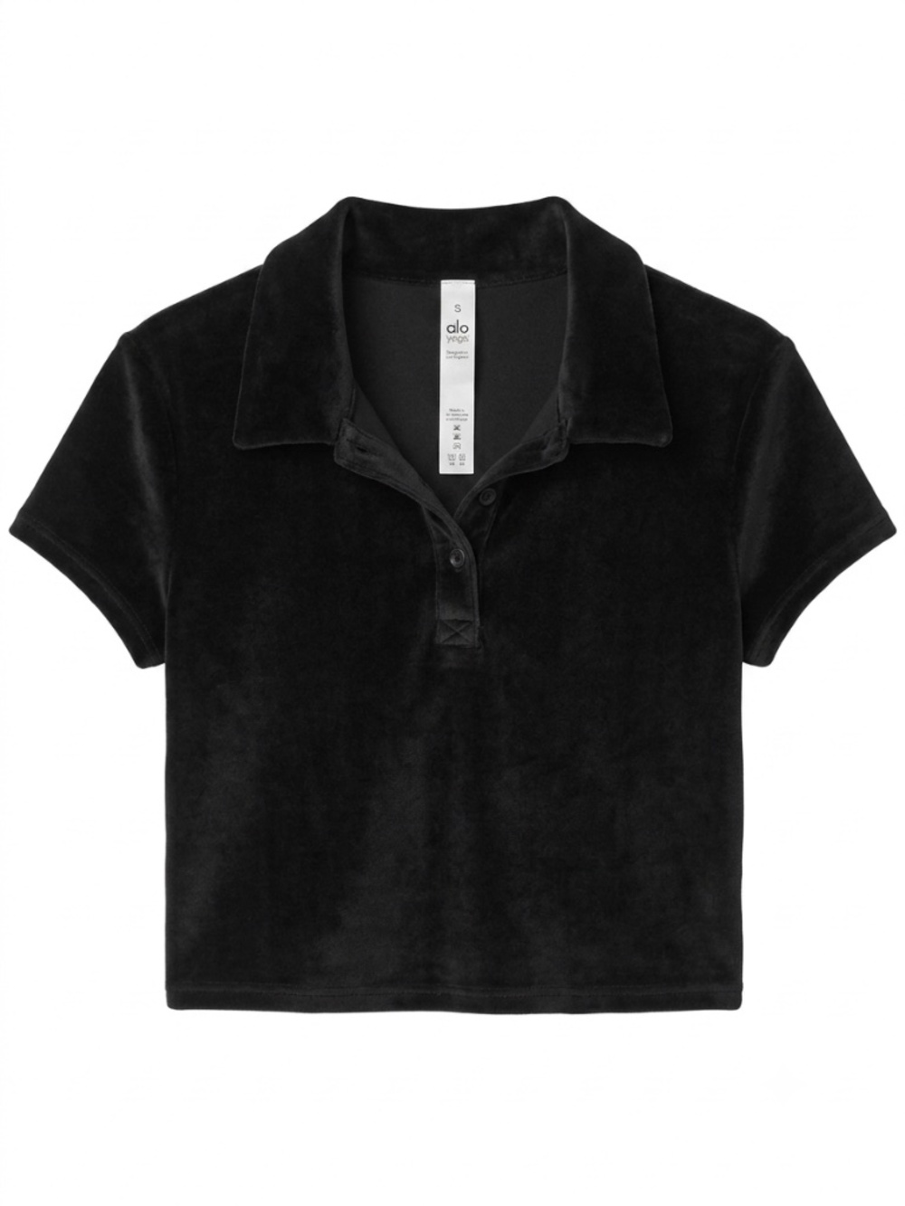 Alo yoga velvet cropped polo top. Black/Small